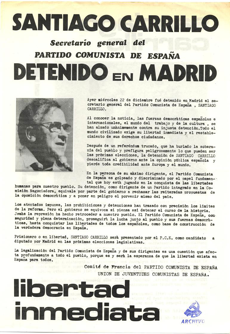 Denuncia por la detención de Santiago Carrillo el 23 de diciembre de 1976.